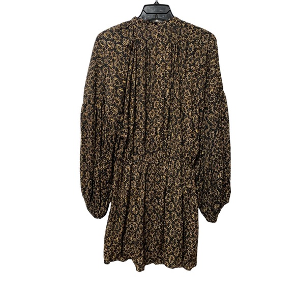 Zara Black Gold Metallic Print Long Sleeve Button Front Mini Dress Size Small - Picture 5 of 12